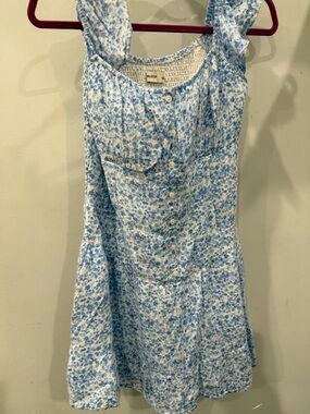 Hollister White Smocked Top with Blue Trim